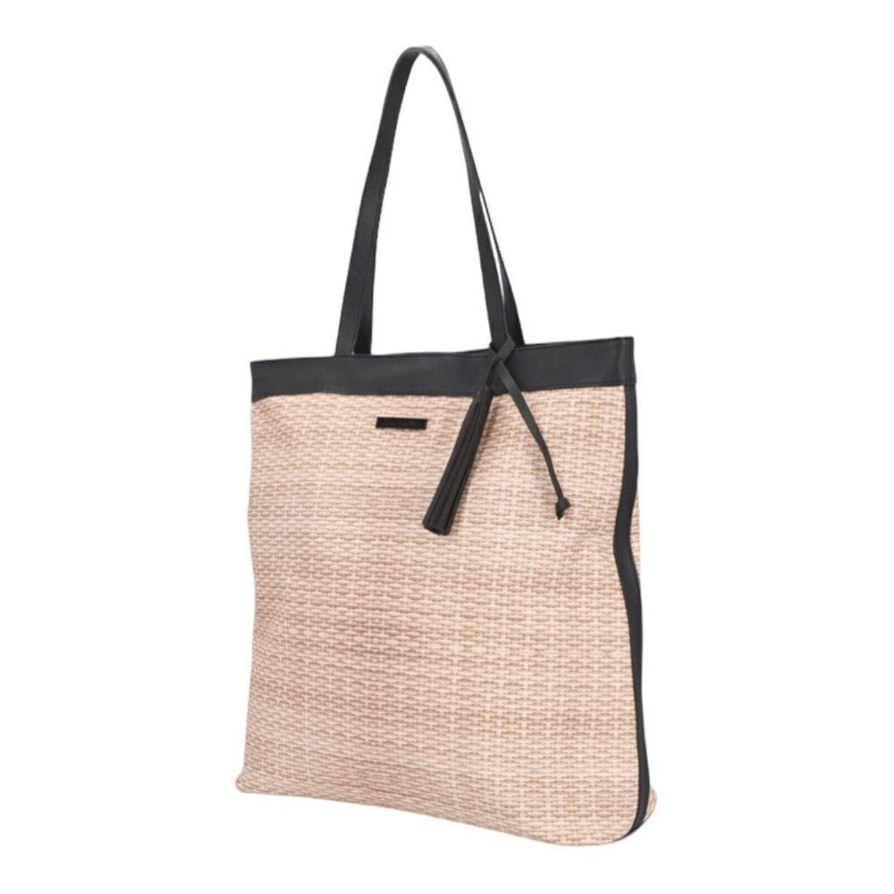TAHARI Tote‎ Bag Women's Newport Handbag Woven Look Tassel Charm Large Beach
